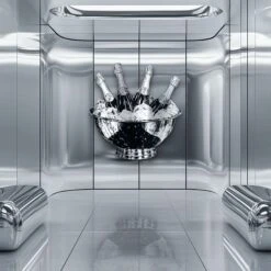 Opulence On Ice 10 Opulence On Ice -Artmind Wandbild Freiform Chrome Edition Champagner Flaschen Silber Gebuerstet.webp 3