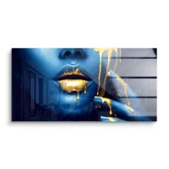 Blue Face 16 Blue Face -Artmind artmind wandbild goldene lippen on blue face gerahmtes bild acryl