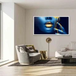 Blue Face 20 Blue Face -Artmind artmind wandbild goldene lippen on blue face gerahmtes bild 13