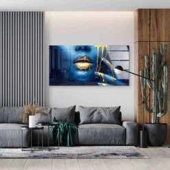 Blue Face 18 Blue Face -Artmind artmind wandbild goldene lippen on blue face gerahmtes bild 14