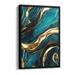 Golden Blocean I 17 Golden Blocean I -Artmind artmind xxl wandbild goldenes petroleum muster leinwandbild gerahmt schattenfugenrahmen