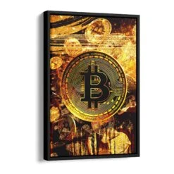 Bitcoin - Goldbarren 17 Bitcoin - Goldbarren -Artmind motivationsbild goldener bitcoin schattenfugenrahmen