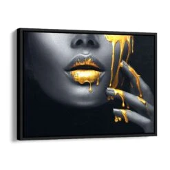 Golden Face 16 Golden Face -Artmind wandbild goldene lippen und splash im gesicht schattenfugenrahmen