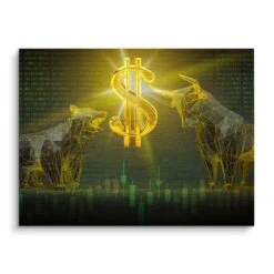 Bulle & Bär 16 Bulle & Bär -Artmind wandbild goldener bull baer dollar boerse brushed