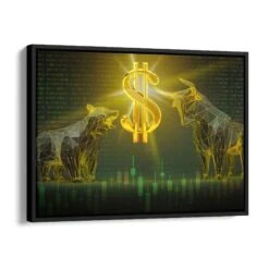 Bulle & Bär 17 Bulle & Bär -Artmind wandbild goldener bull baer dollar boerse schattenfugenrahmen