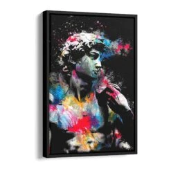 Michelangelo 17 Michelangelo -Artmind wandbild mit bunter david statue schattenfugenrahmen