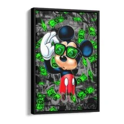 Dollar Rain 17 Dollar Rain -Artmind wandbild mit cooler micky maus im geldregen schattenfugenrahmen