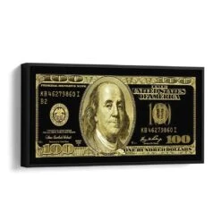 Golden Dollar 16 Golden Dollar -Artmind wandbild mit goldene 100 dollar schein schattenfugenrahmen