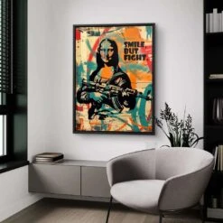 Smile But Fight -Artmind wandbild mona lisa ak47 artwork 3