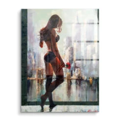Erwartung 15 Erwartung -Artmind wandbild woman blume new york brooklyn bridge skyline dessous kunstwerk artmind acryl