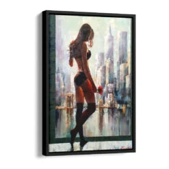 Erwartung 16 Erwartung -Artmind wandbild woman blume new york brooklyn bridge skyline dessous kunstwerk artmind schattenfugenrahmen